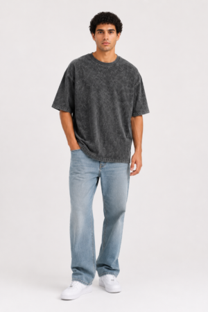Home men dark grey acid wash oversized t shirt