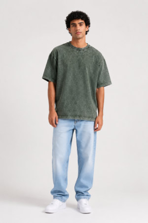 Home men green acid wash oversized t shirt