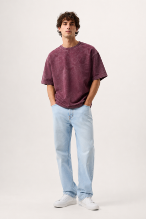 Home men maroon acid wash oversized t shirt